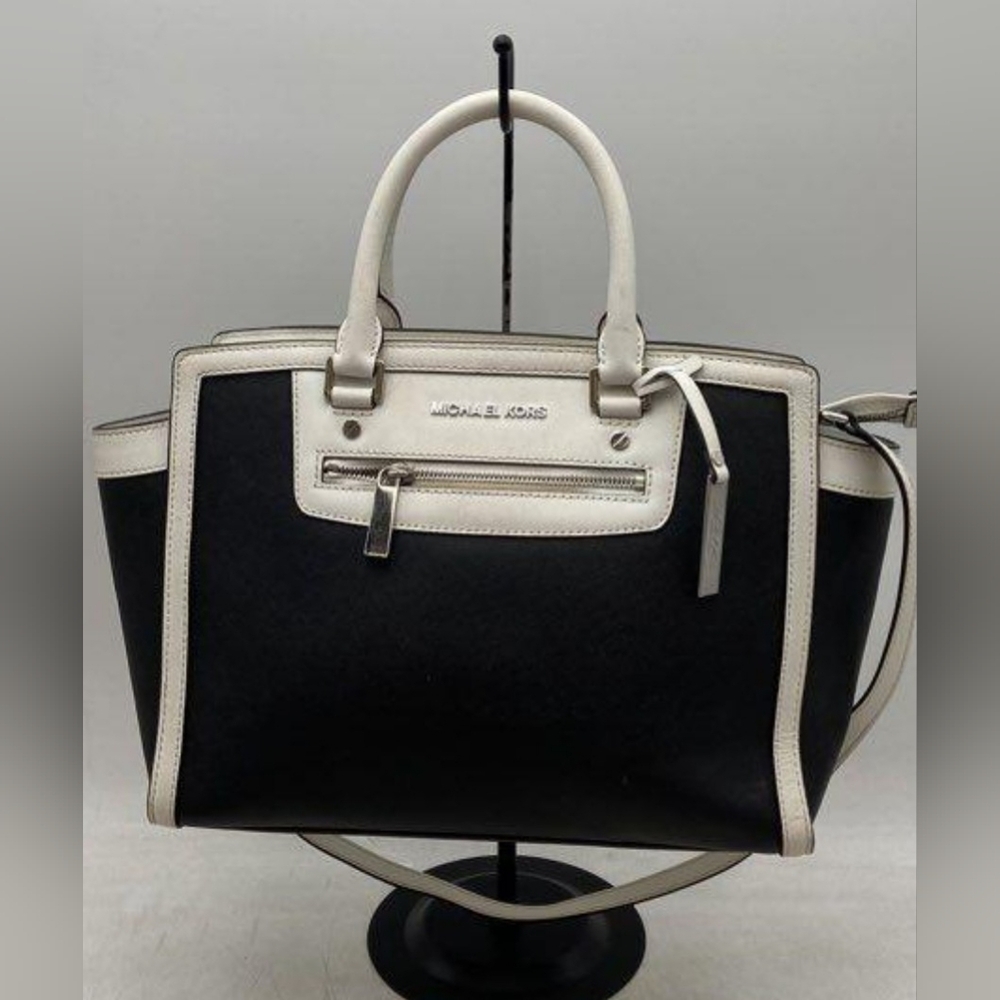 Michael Kors Selma Black/White Saffiano Leather Satchel